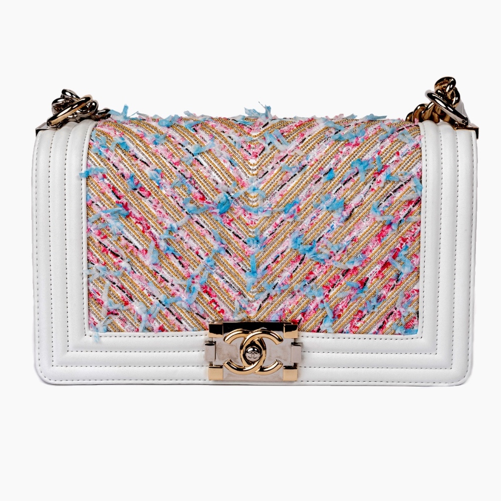 Chanel Boy Tweed Chain Chevron Bag